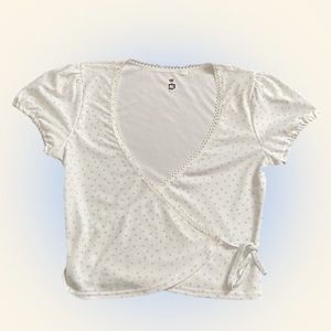 Me to We Pacsun white crop top with light blue flower pattern